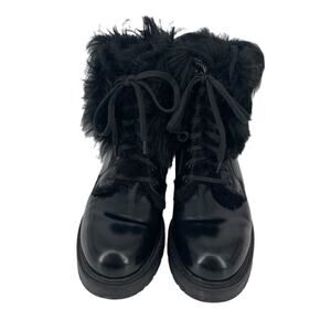 PRADA Shearling Lined Leather Ankle Boots Lace Up Size 38 Goth Combat Motorcycle